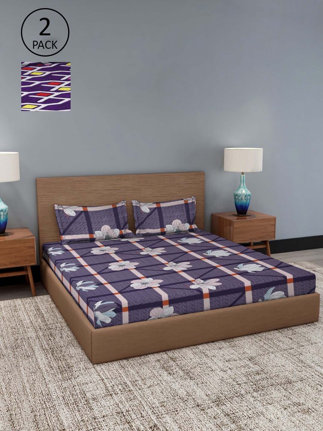 

Dhrohar Multicoloured Floral 180 TC 2 King Bedsheet with 4 Pillow Covers, Multi