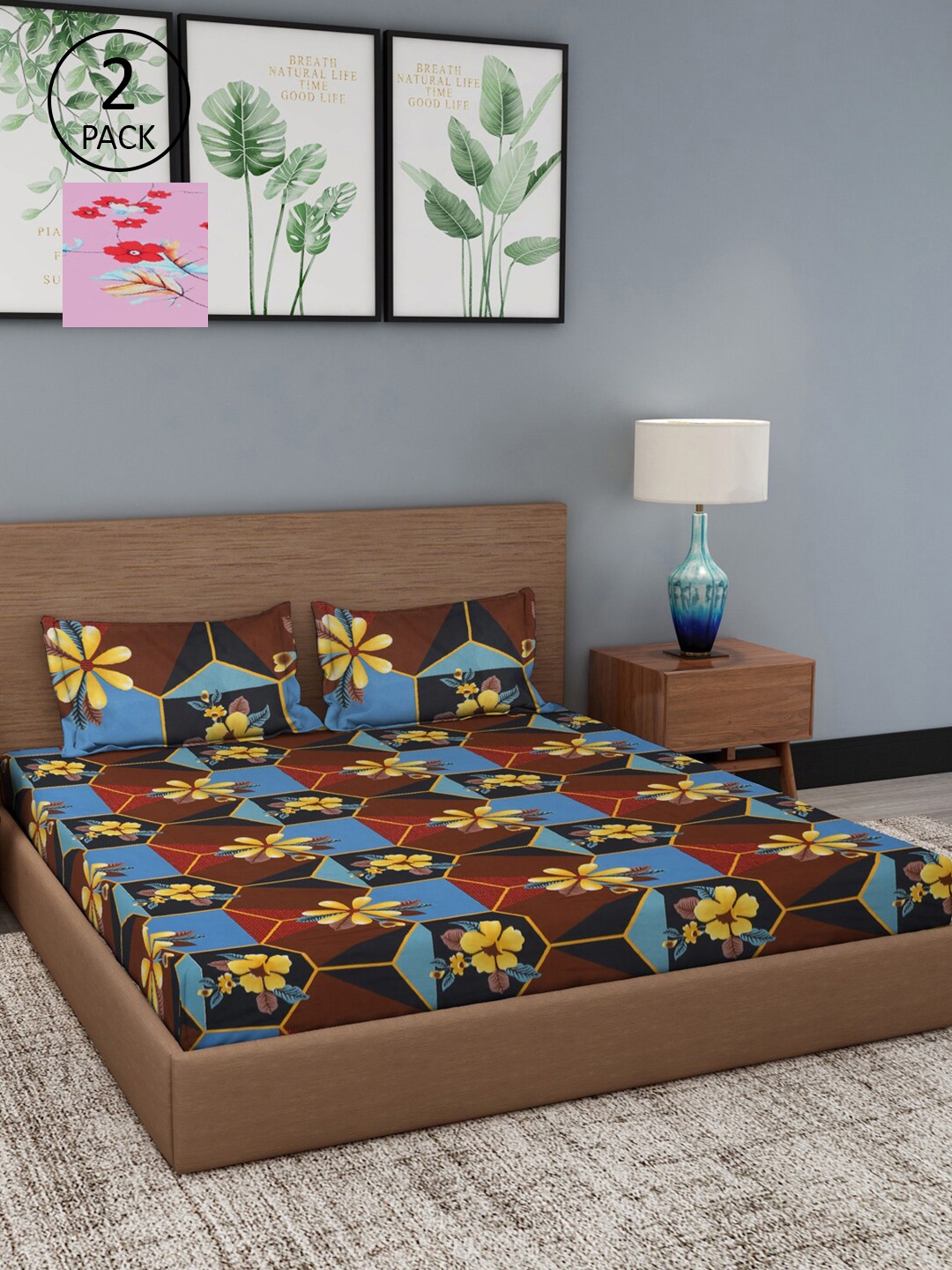 

Dhrohar Assorted Floral 180 TC 2 King Bedsheet with 4 Pillow Covers