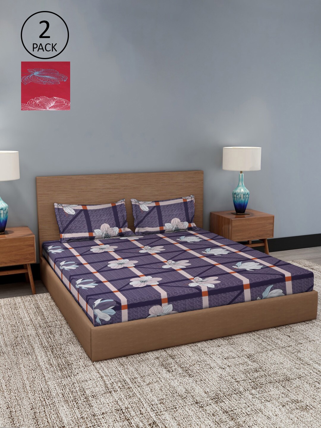 

Dhrohar Assorted Floral 180 TC 2 King Bedsheet with 4 Pillow Covers