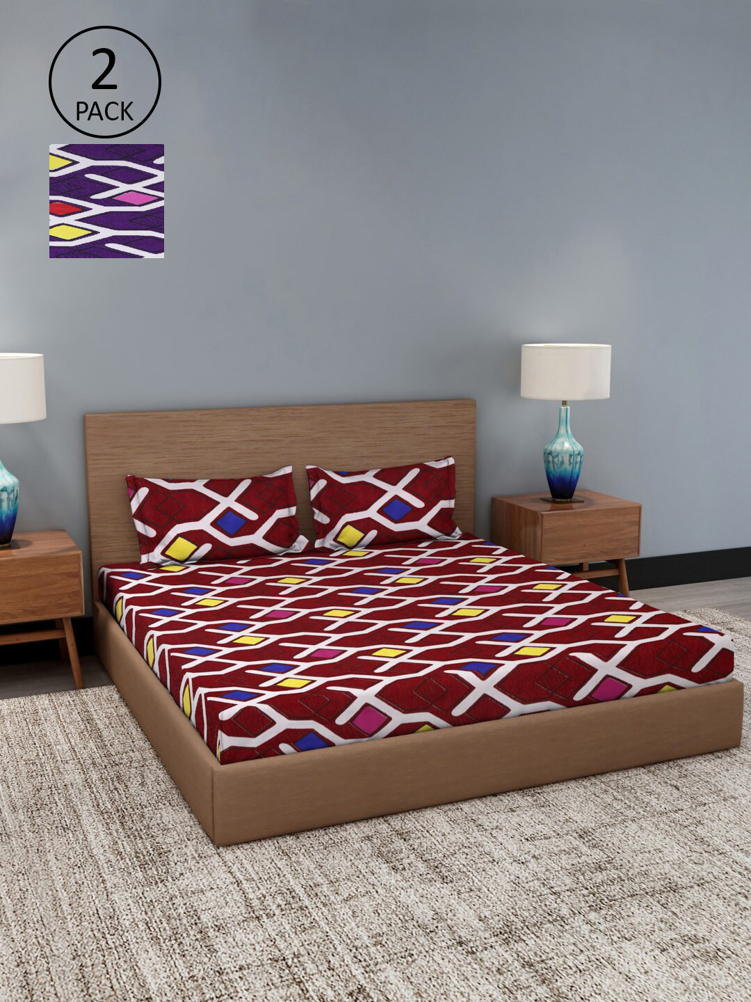 

Dhrohar Multicoloured Floral Set of 2 King Bedsheet with 4 Pillow Covers, Multi