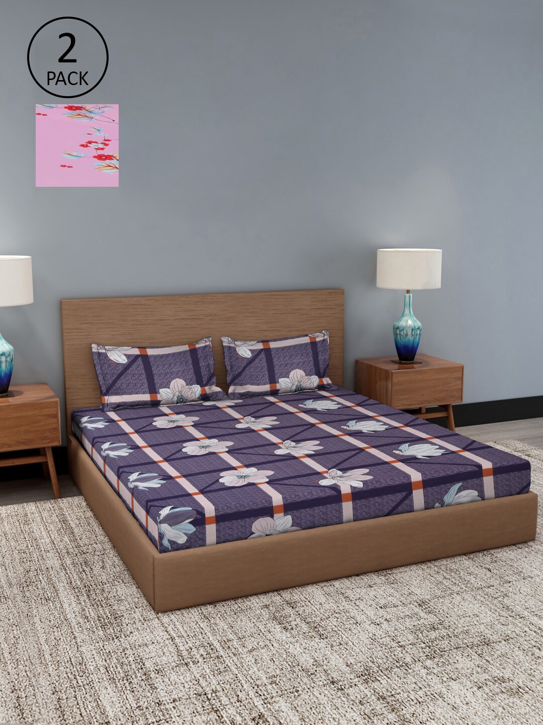 

Dhrohar Assorted Floral Printed 180 TC Double 2 King Bedsheets with 4 Pillow Covers