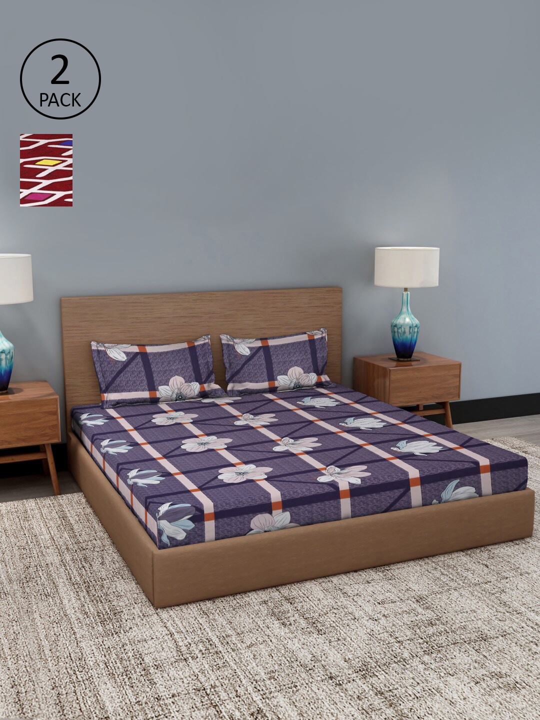 

Dhrohar Assorted Floral 180 TC 2 King Bedsheet with 4 Pillow Covers
