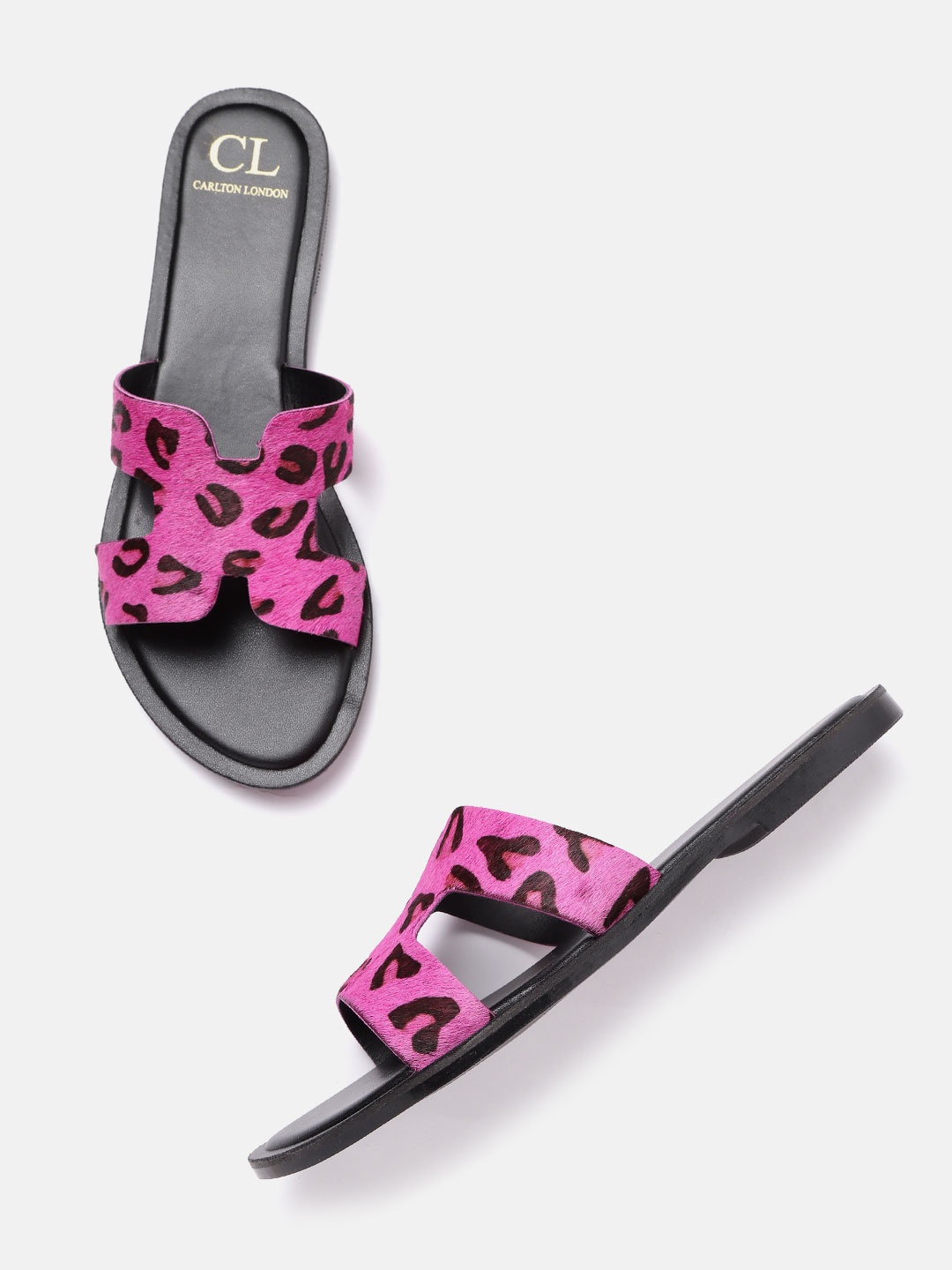 

Carlton London Women Pink & Black Leopard Print Open Toe Flats