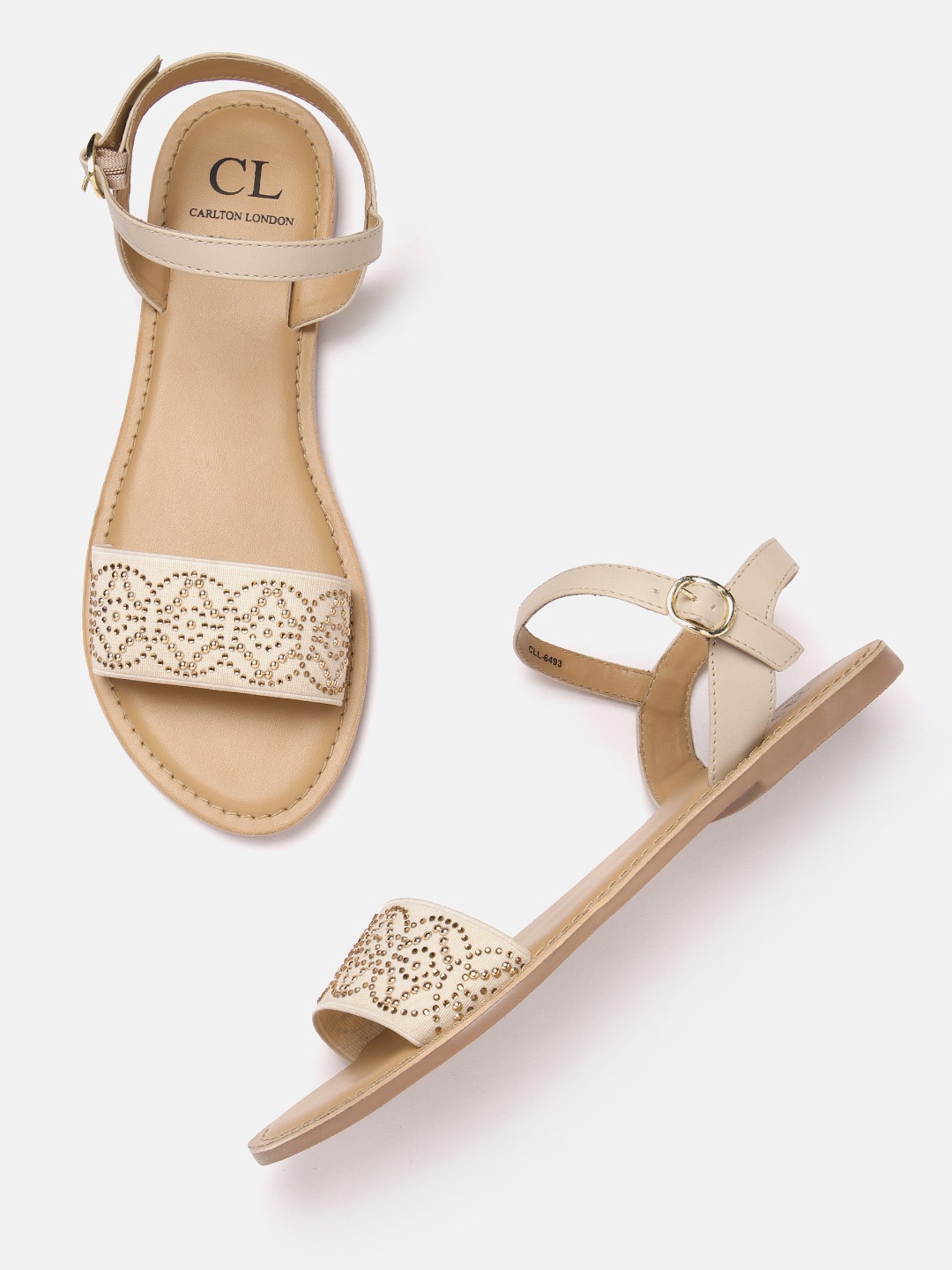 

Carlton London Women Beads Embellished Open Toe Flats, Beige