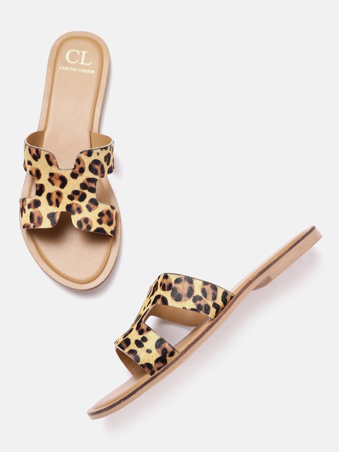

Carlton London Women Beige & Black Leopard Print Open Toe Flats