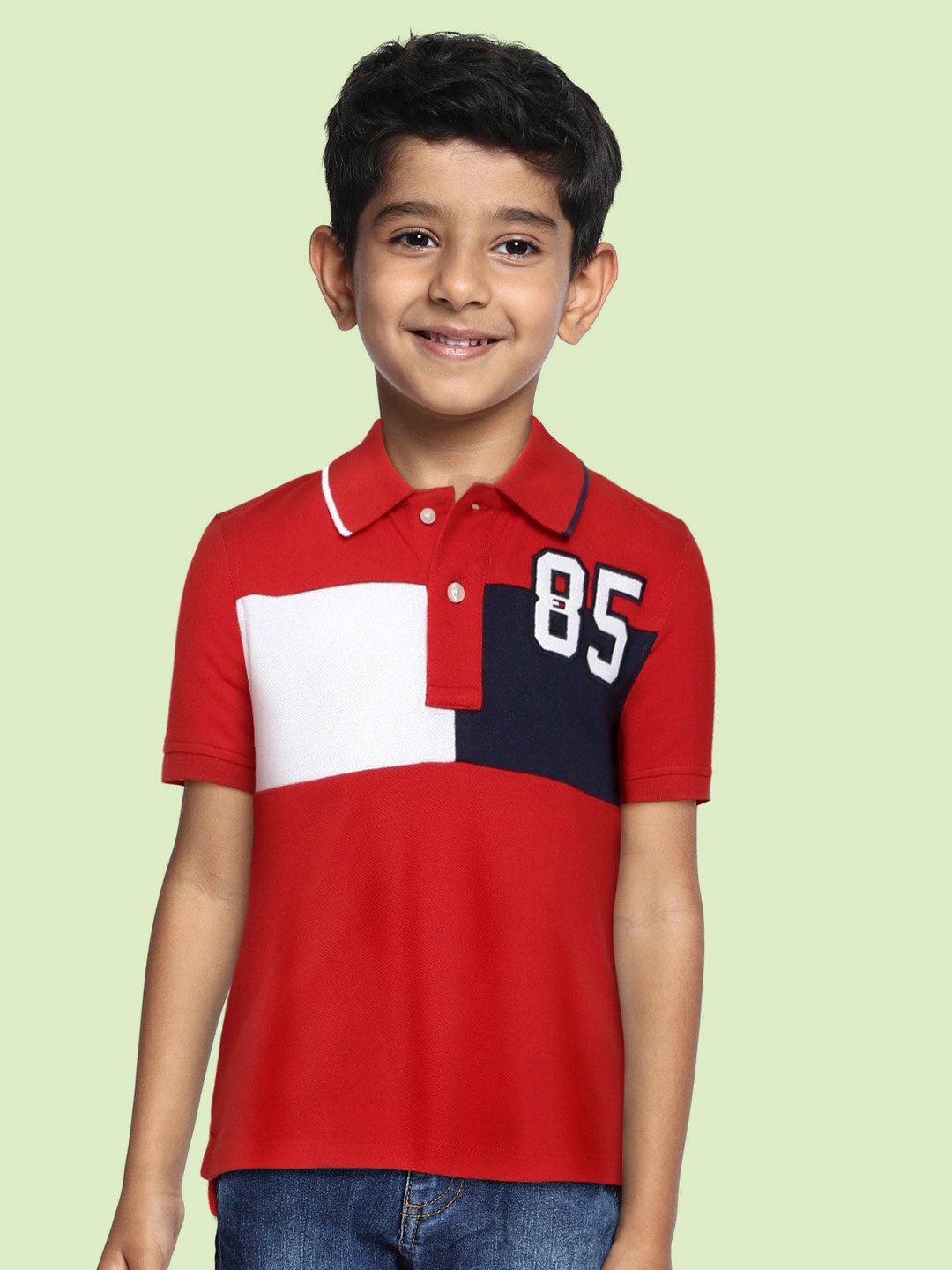 

Tommy Hilfiger Boys Red & White Colourblocked Polo Collar Organic Cotton T-shirt