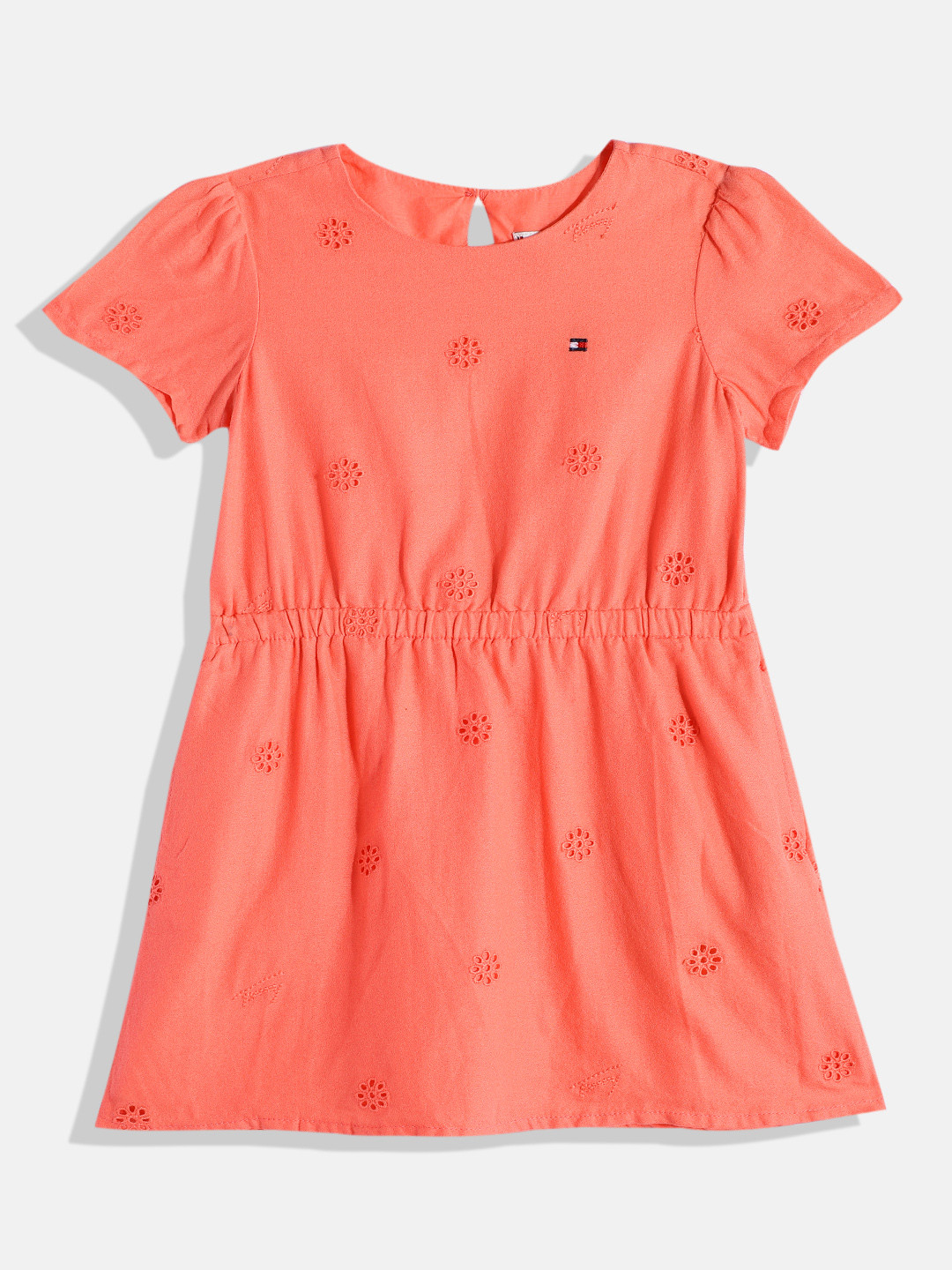

Tommy Hilfiger Girls Self Design Organic Cotton Fit & Flare Dress, Coral