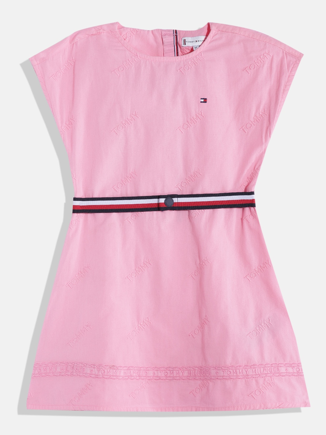 

Tommy Hilfiger Girls Pure Cotton Brand Logo Embroidered A-Line Dress, Pink