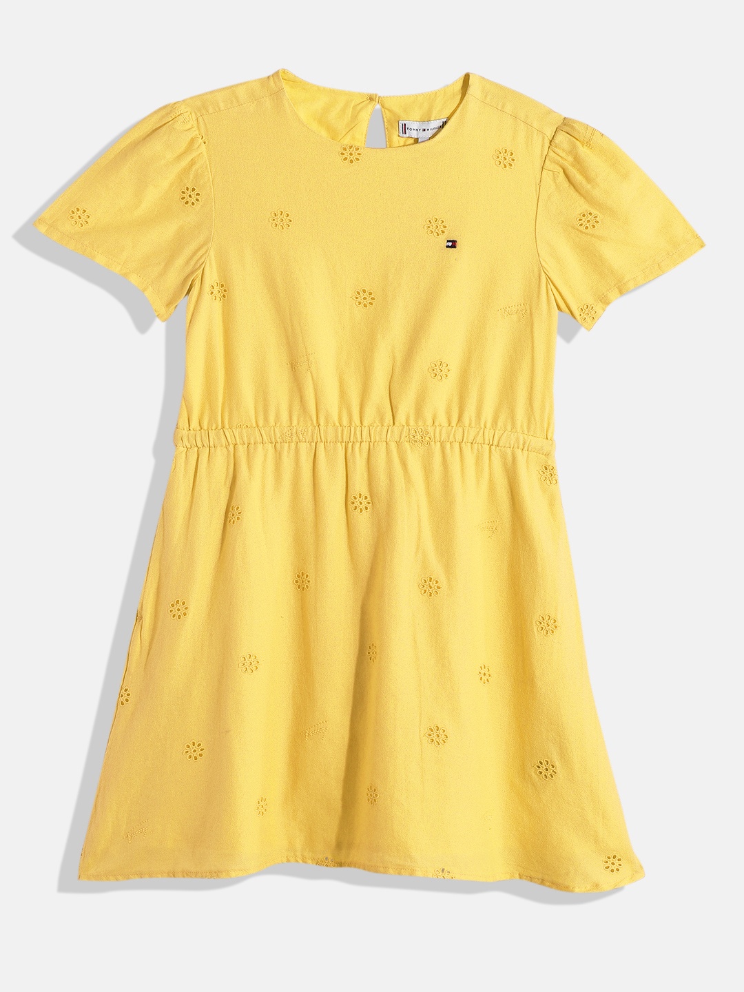 

Tommy Hilfiger Girls Floral Embroidered Organic Cotton Schiffli Fit & Flare Dress, Yellow