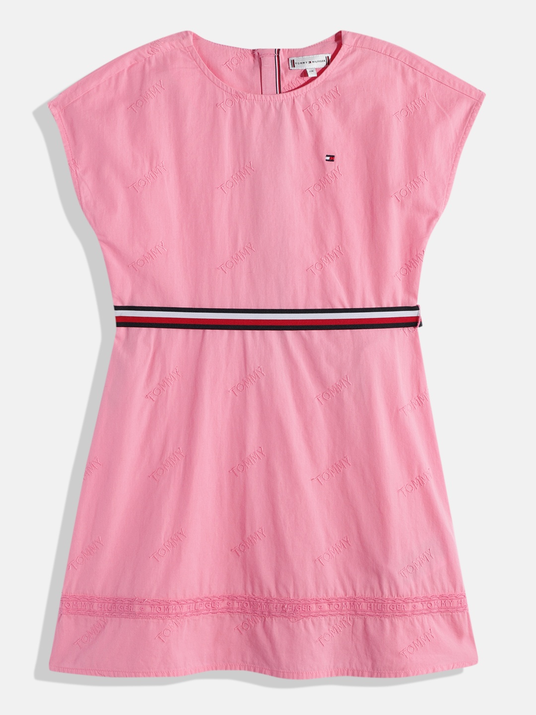 

Tommy Hilfiger Girls Embroidered Organic Cotton A-Line Dress, Pink