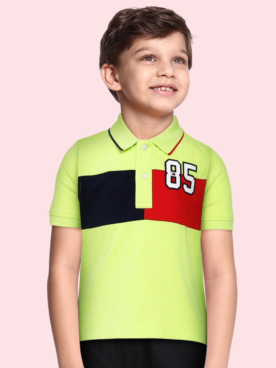 

Tommy Hilfiger Boys Lime Green Colourblocked Polo Collar Pure Cotton T-shirt