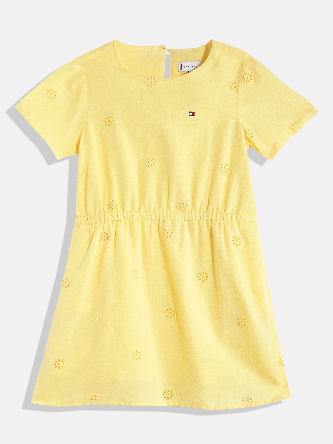 

Tommy Hilfiger Girls Pure Cotton Schiffli A-Line Dress, Yellow