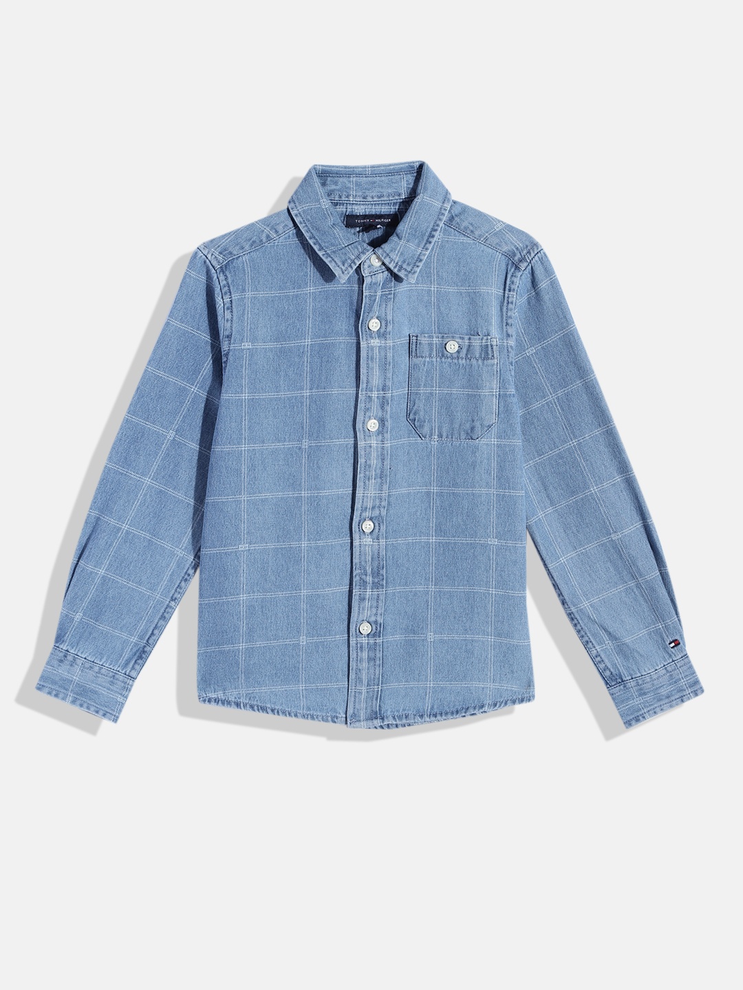 

Tommy Hilfiger Boys Windowpane Checked Denim Shirt, Blue
