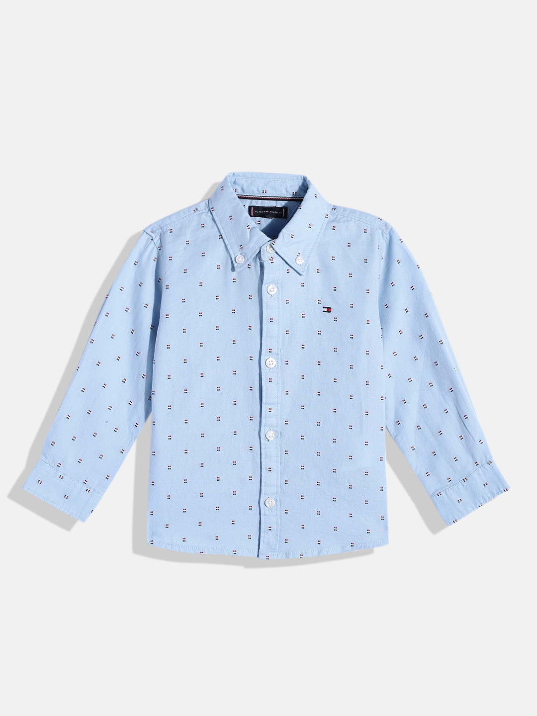 

Tommy Hilfiger Boys Micro Ditsy Embroidered Oxford Weave Organic Cotton Casual Shirt, Blue