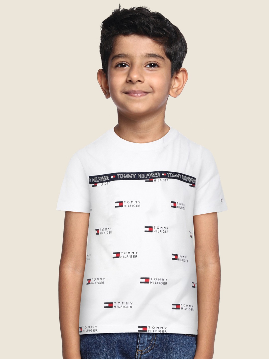 

Tommy Hilfiger Boys White Brand Logo Printed Organic Cotton T-shirt