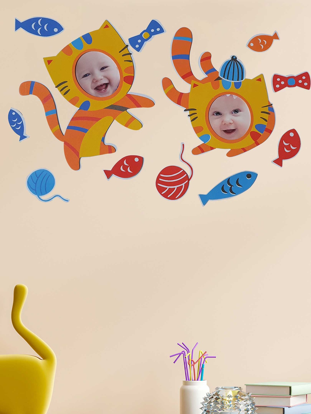 

Art Street Kids Cat & Fish 3D Decals Stickers, Yellow