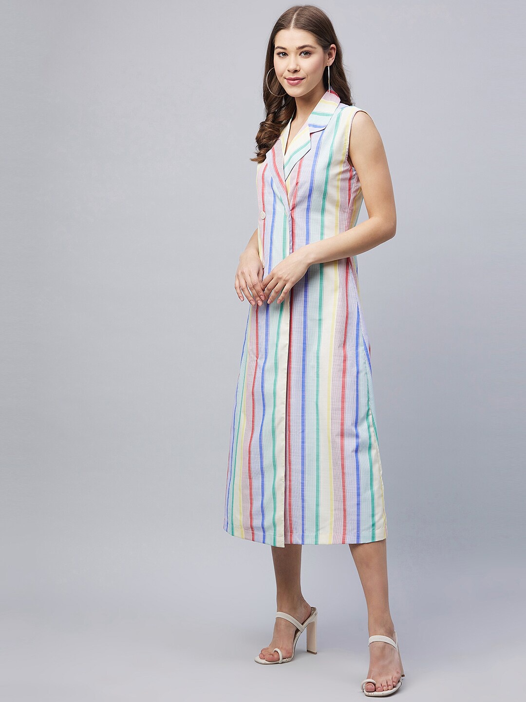 

StyleStone Multicoloured Striped A-Line Midi Dress, Multi