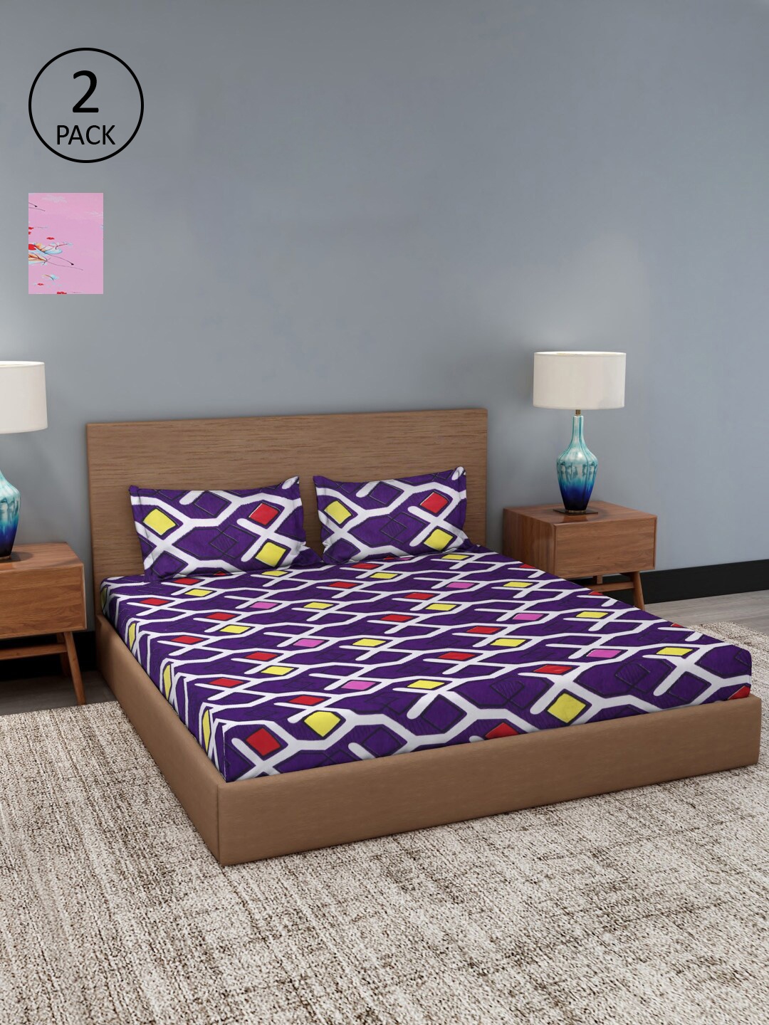 

Dhrohar Assorted Floral 180 TC Set Of 2 King Bedsheet with 4 Pillow Covers