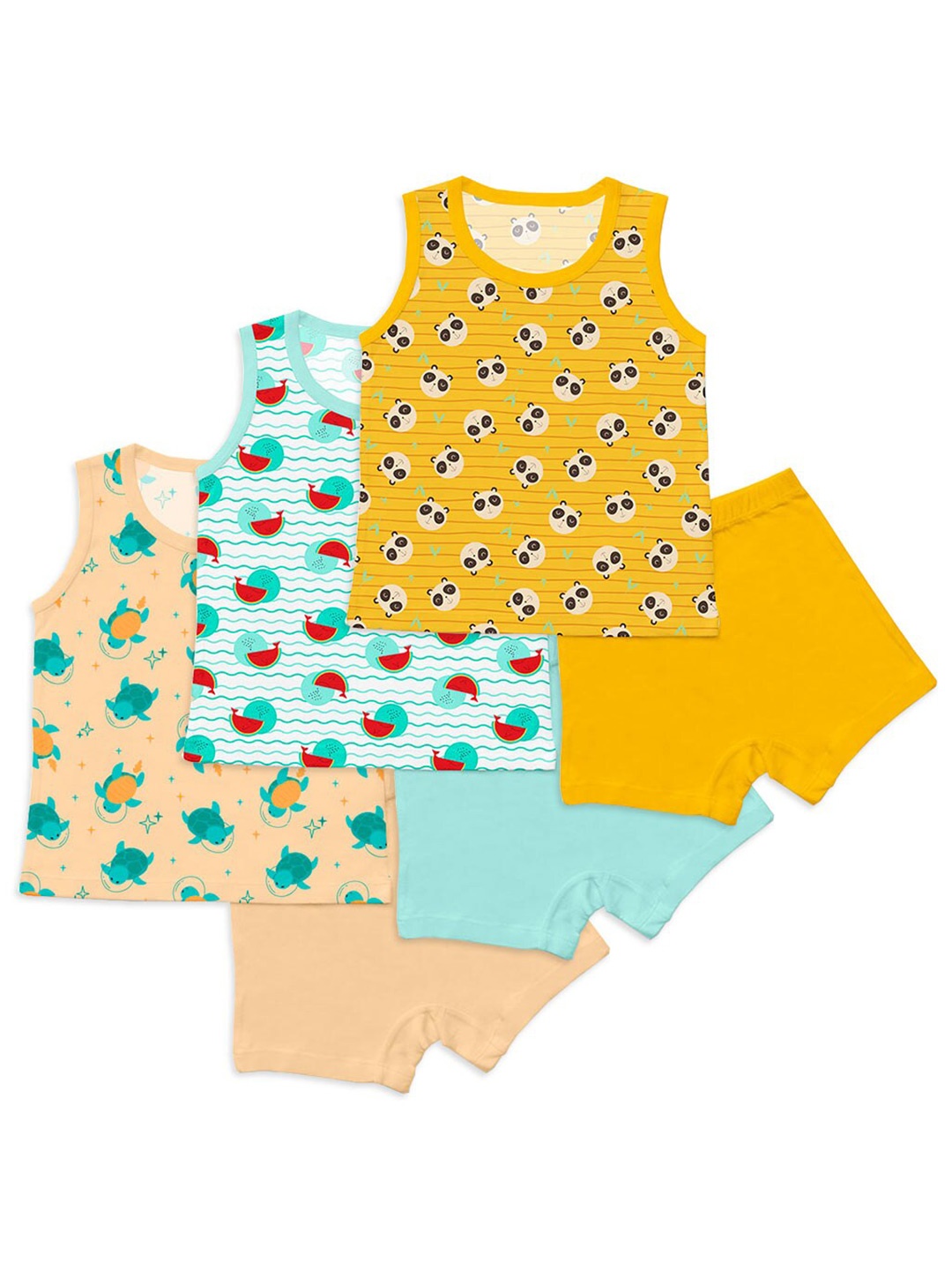 

SuperBottoms Kids Pack of 3 Printed Sustainable T-shirt with Shorts, Mustard