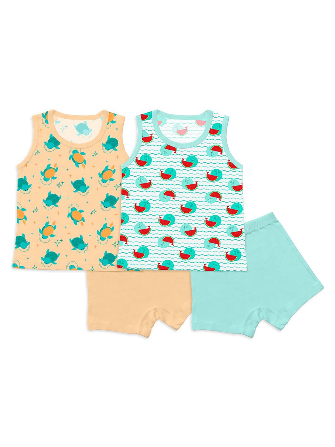 

SuperBottoms Kids Beige & Blue Printed Sustainable T-shirt with Shorts