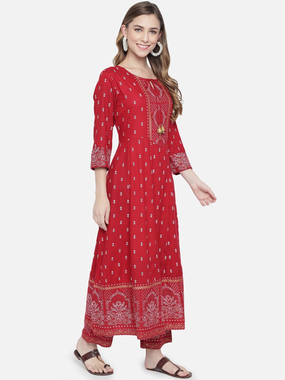 

Prakhya Women Red Floral Printed Kurta with Trousers & With Dupatta