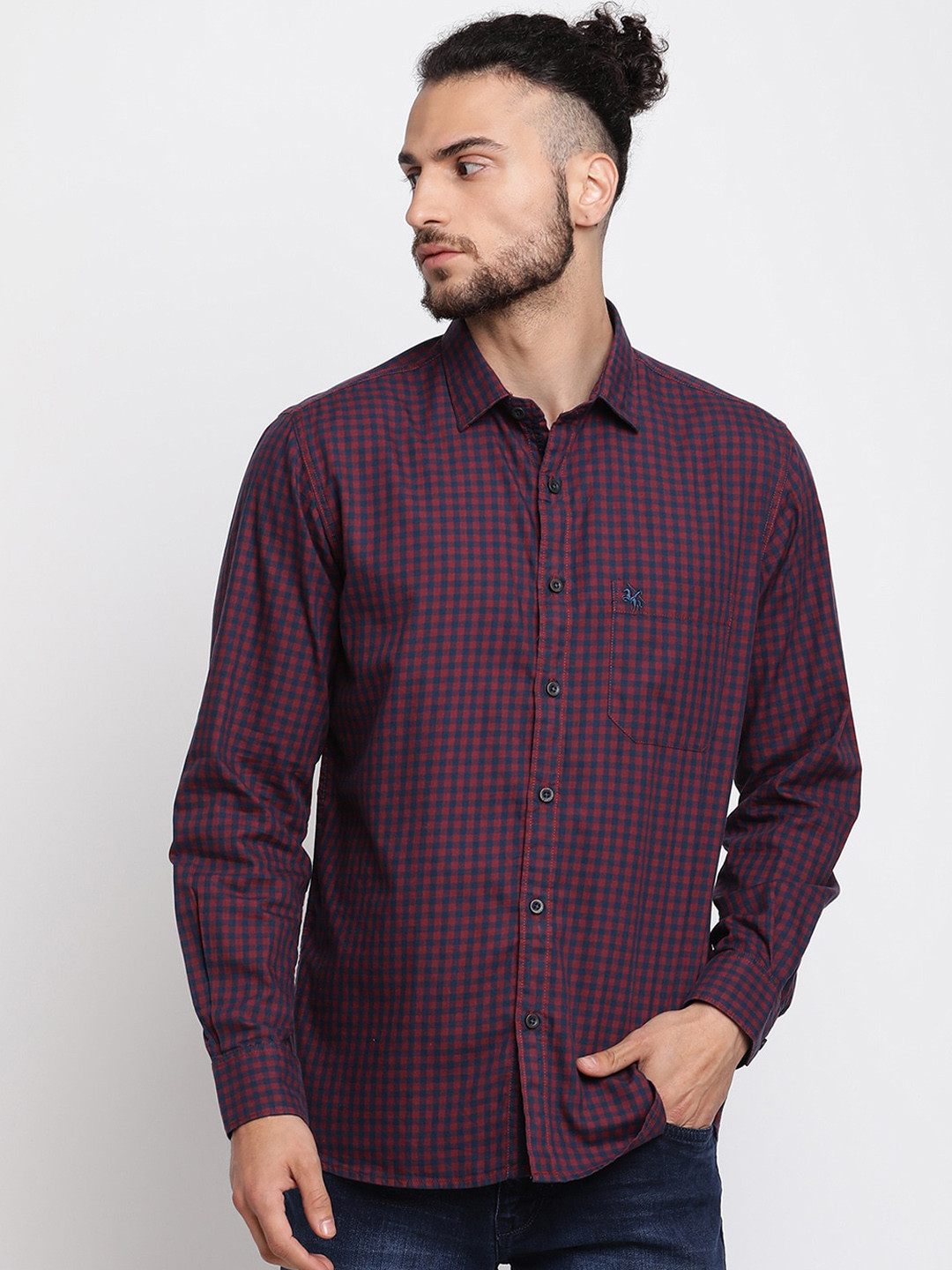 

Cantabil Men Maroon Checked Casual Shirt