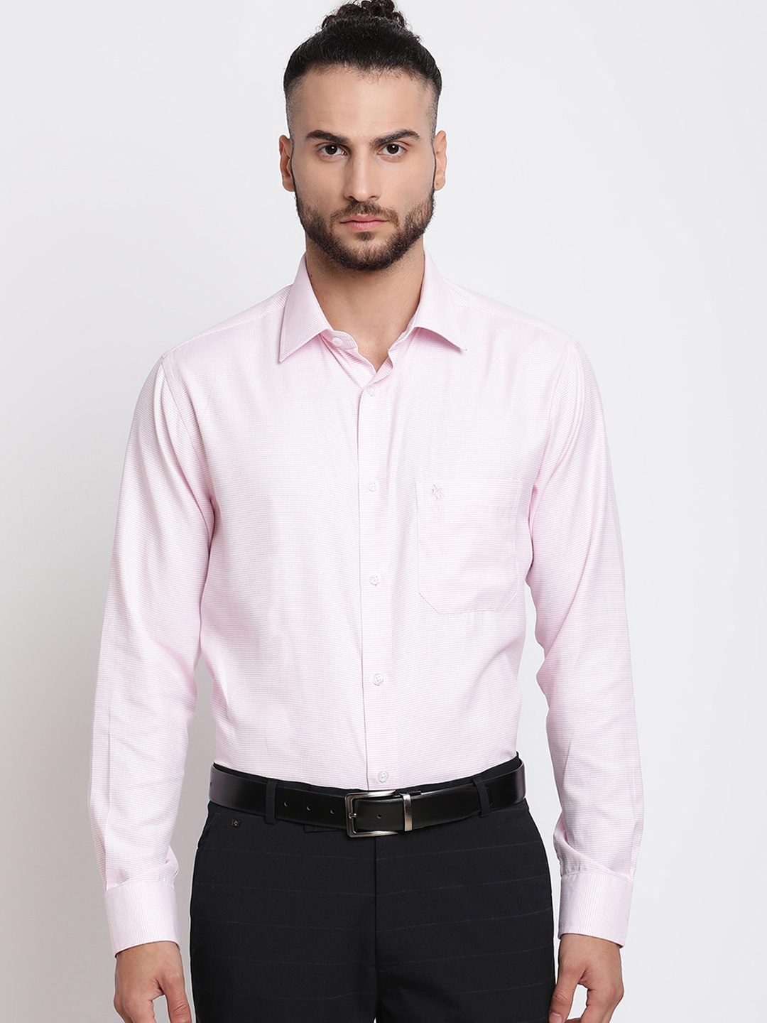 

Cantabil Men Pink Self Design Regular Fit Cotton Casual Shirt