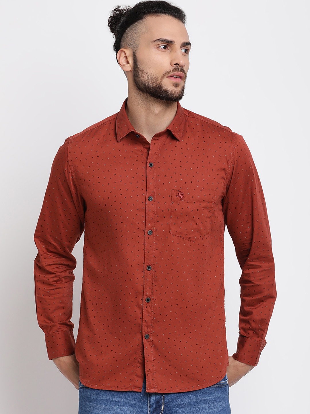 

Cantabil Men Rust Printed Pure Cotton Casual Shirt