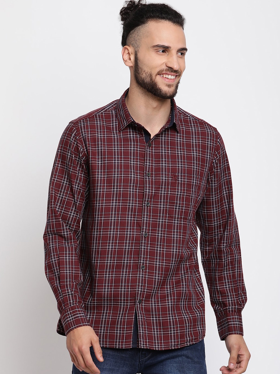 

Cantabil Men Maroon New Regular Fit Checked Cotton Casual Shirt