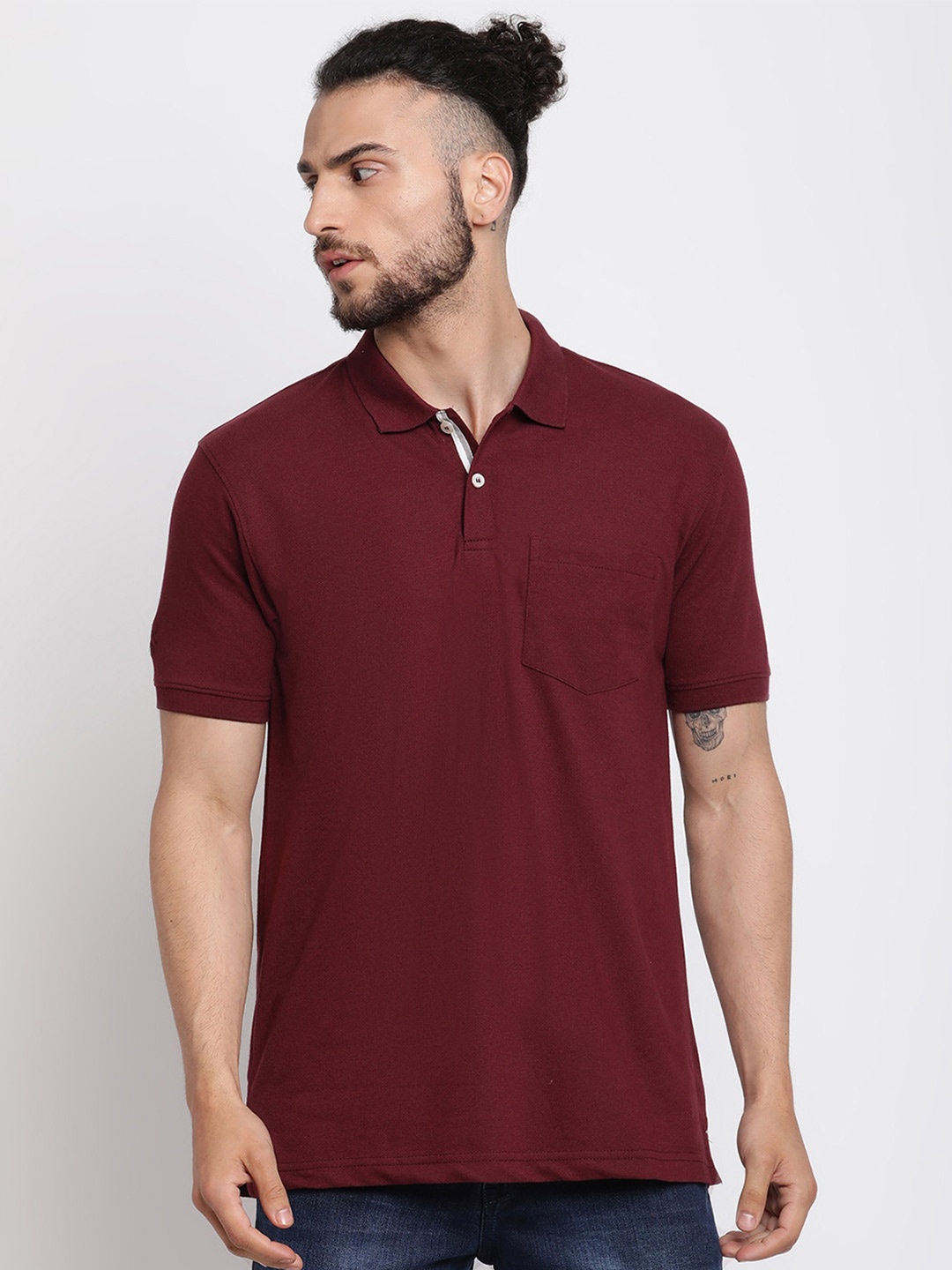 

Cantabil Men Burgundy Polo Collar Regular Fit Cotton T-shirt