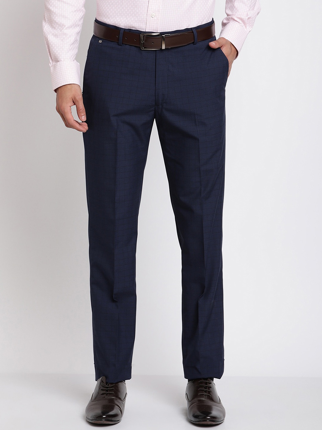 

Cantabil Men Navy Blue Checked Original Cotton Formal Trousers