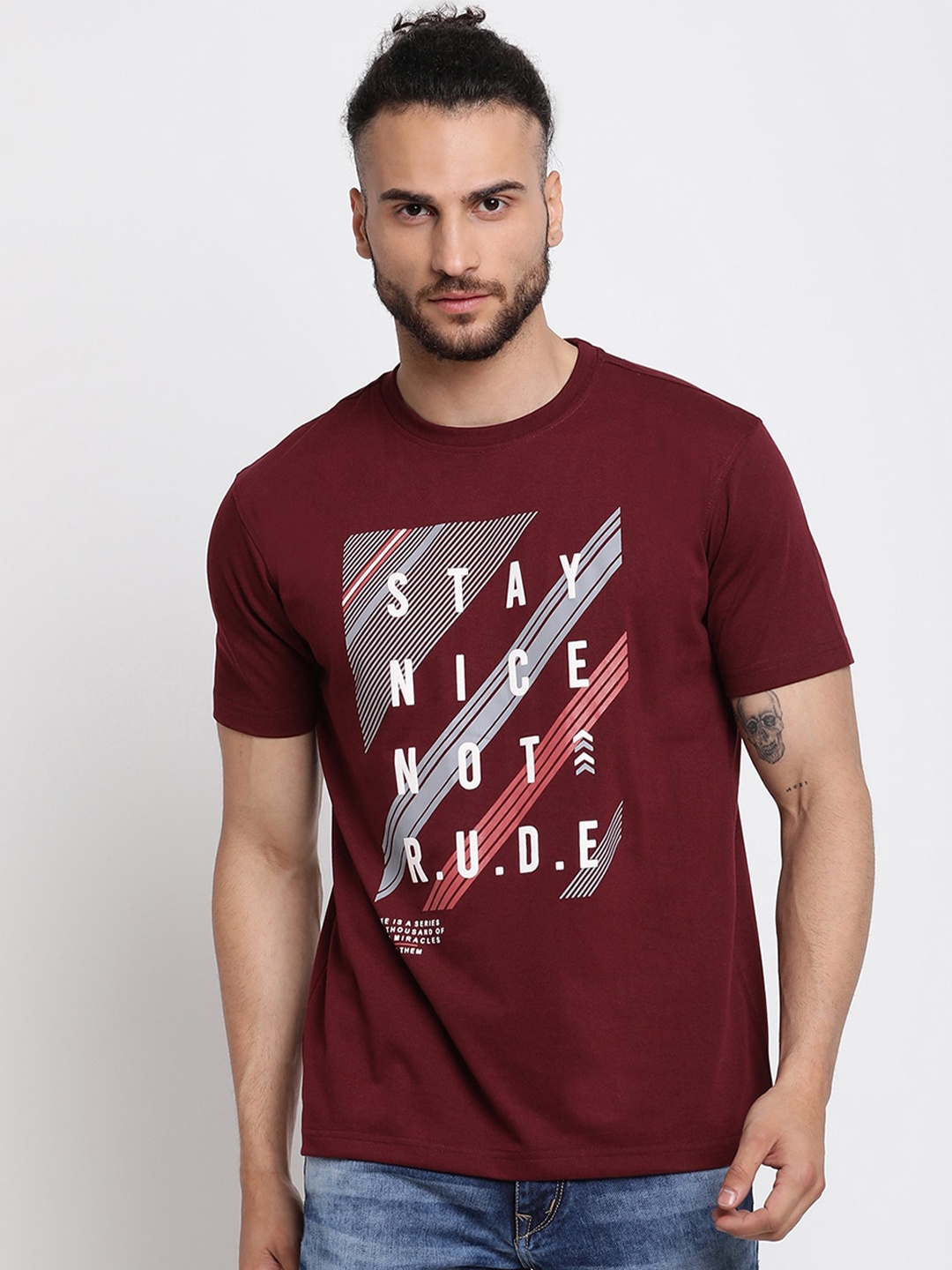 

Cantabil Men Maroon Typography Printed Regular Fit Cotton T-shirt