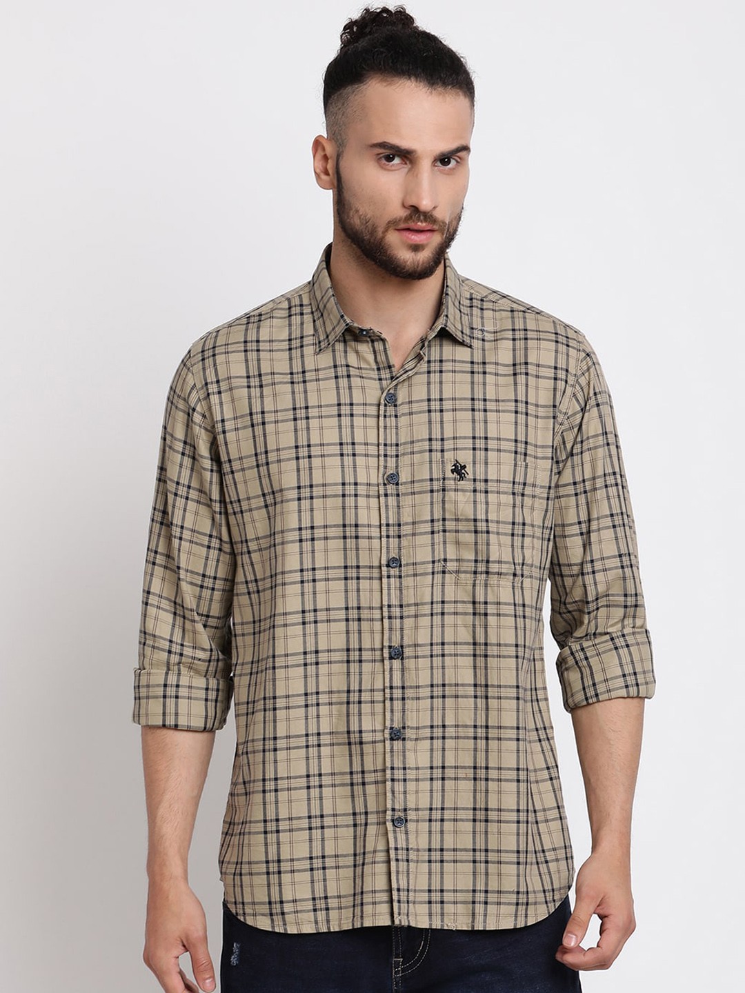 

Cantabil Men Brown Tartan Checks Checked New Regular Fit Pure Cotton Casual Shirt