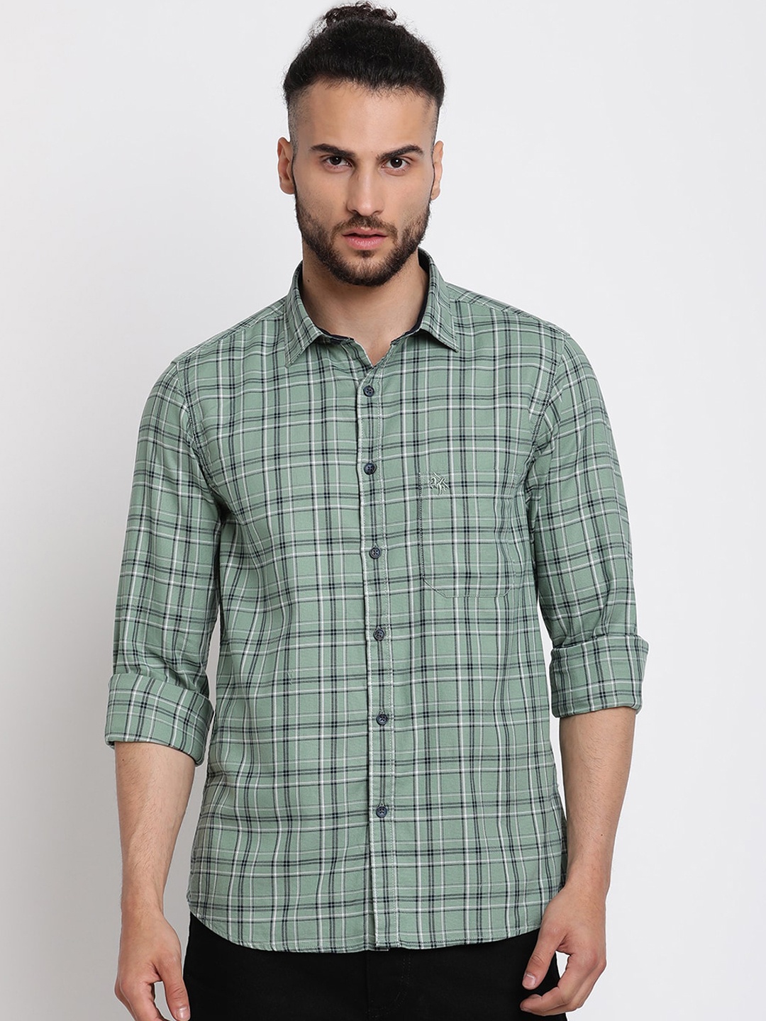 

Cantabil Men Green Checked Pure Cotton Casual Shirt