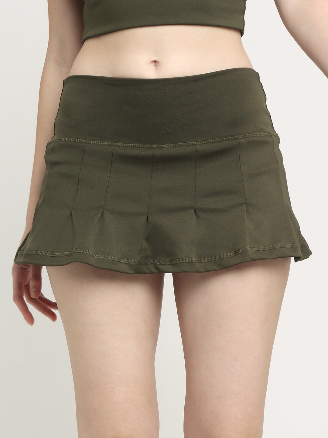 

EVERDION Women Olive Green Solid Mini Tennis Skort