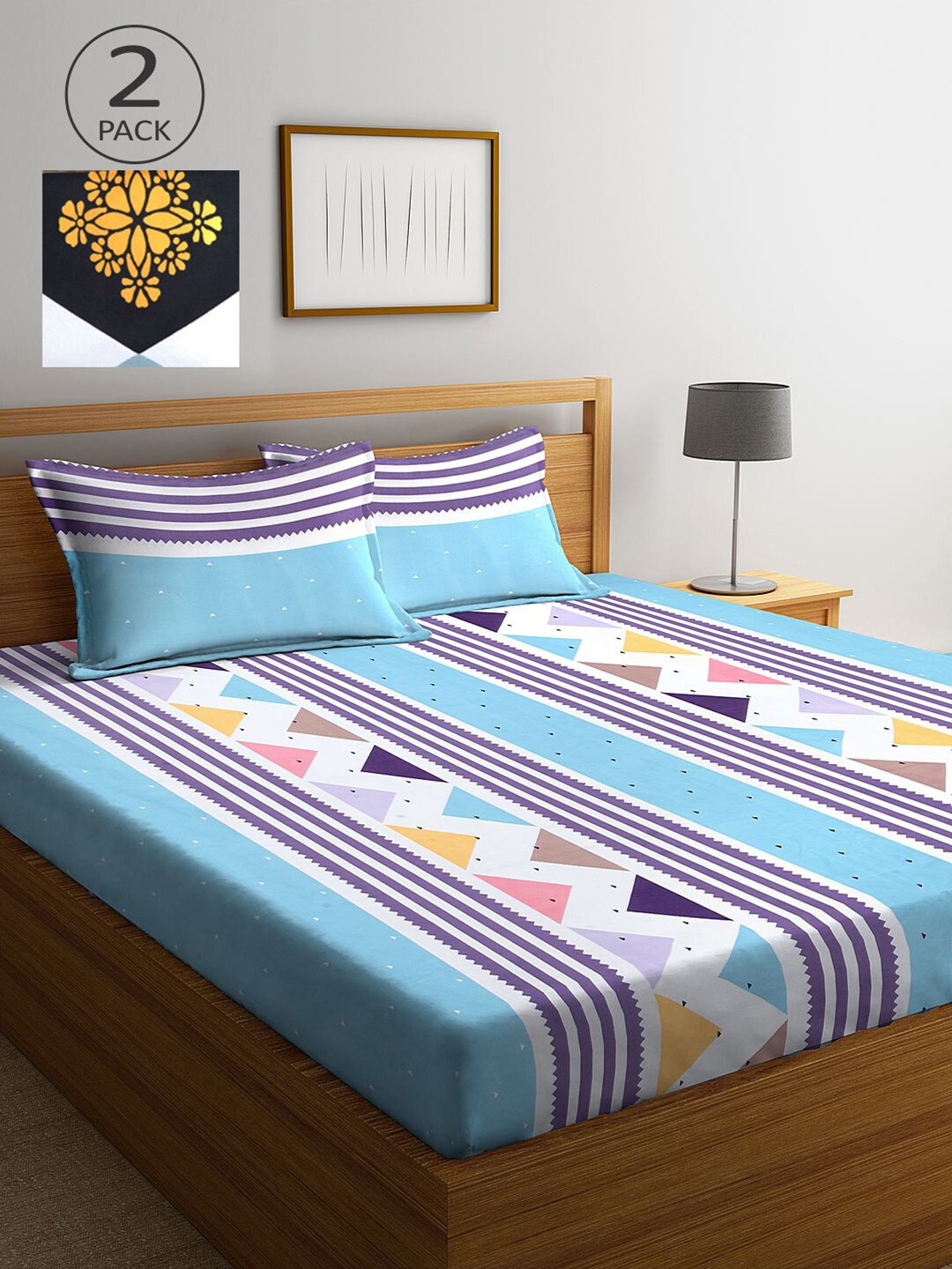 

KLOTTHE Multicoloured Striped 210 TC 2 King Bedsheet with 4 Pillow Covers, Multi