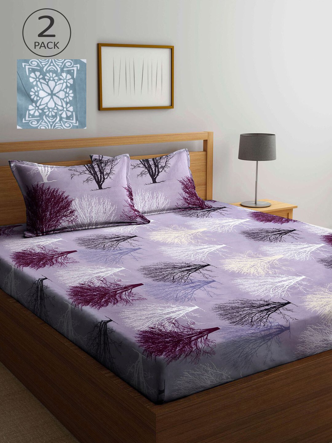 

KLOTTHE Lavender & Blue Floral 210 TC 2 King Bedsheet with 4 Pillow Covers
