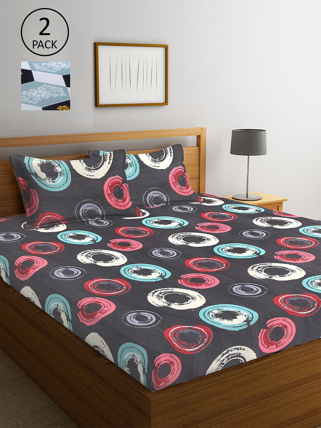 

KLOTTHE Multicoloured Geometric 210 TC 2 King Bedsheet with 4 Pillow Covers, Multi