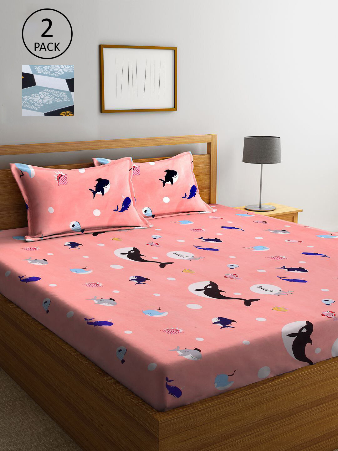 

KLOTTHE Multicoloured Cartoon Characters 210 TC 2 King Bedsheet with 4 Pillow Covers, Multi