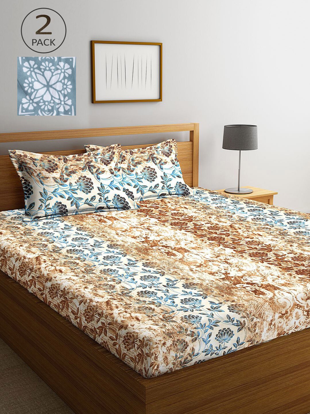 

KLOTTHE Multicoloured Floral 210 TC 2 King Bedsheet with 4 Pillow Covers, Multi