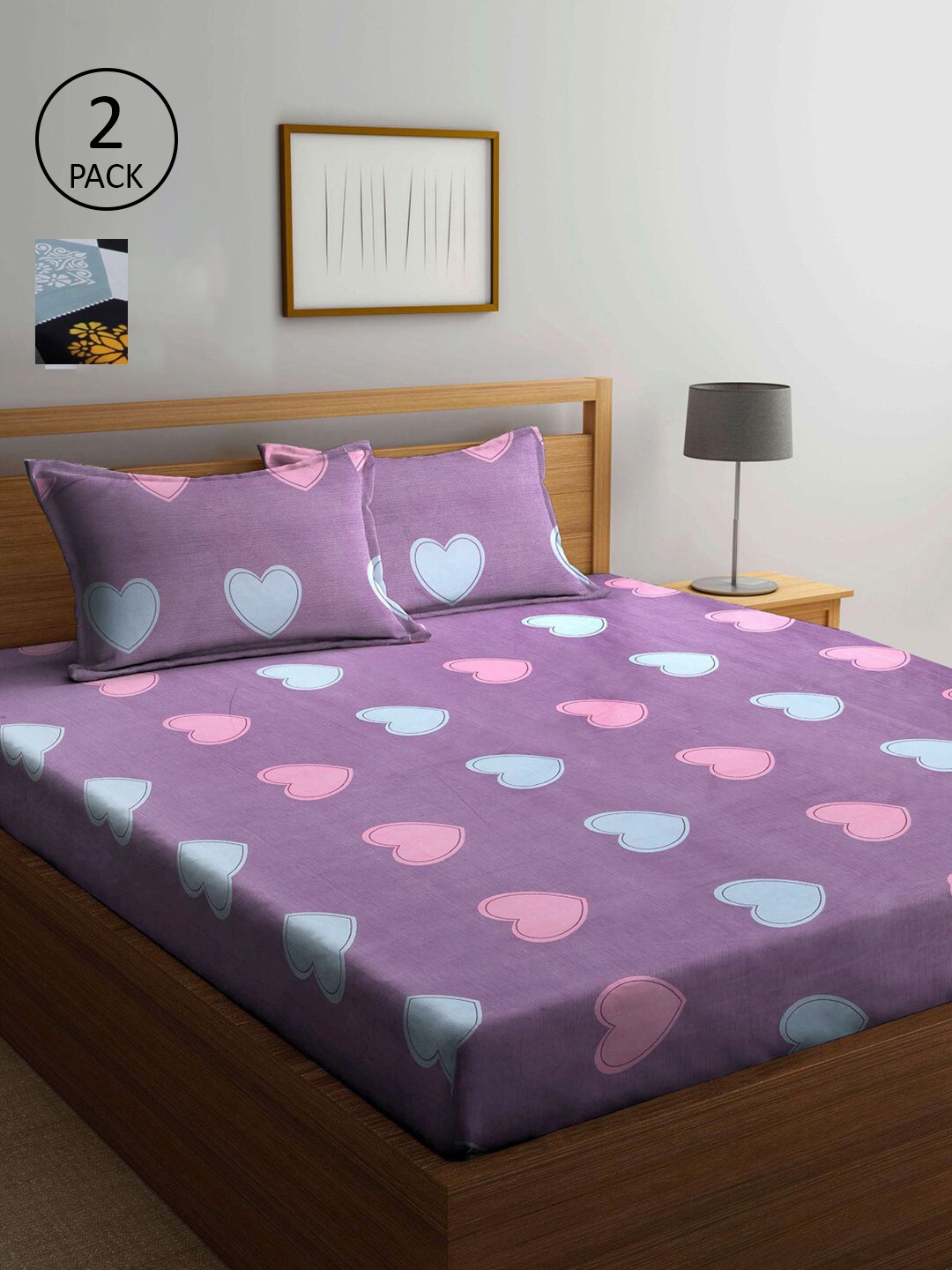 

KLOTTHE Purple & Blue 210 TC 2 King Bedsheet with 4 Pillow Covers