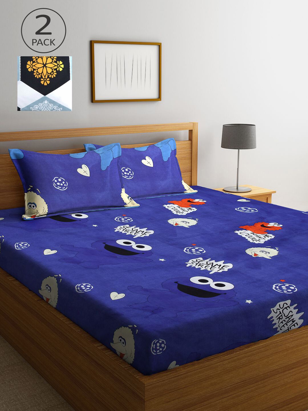 

KLOTTHE Multicoloured Cartoon Characters 210 TC 2 King Bedsheet with 4 Pillow Covers, Multi