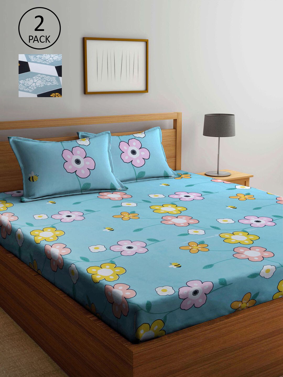 

KLOTTHE Multicoloured Floral 210 TC 2 King Bedsheet with 4 Pillow Covers, Multi