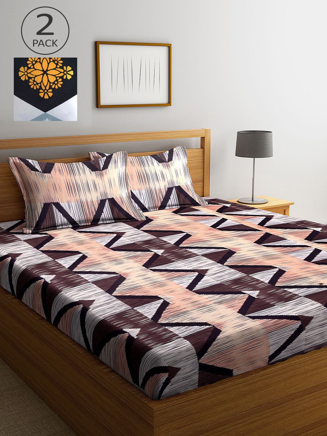 

KLOTTHE Multicoloured Geometric 210 TC 2 King Bedsheet with 4 Pillow Covers, Multi