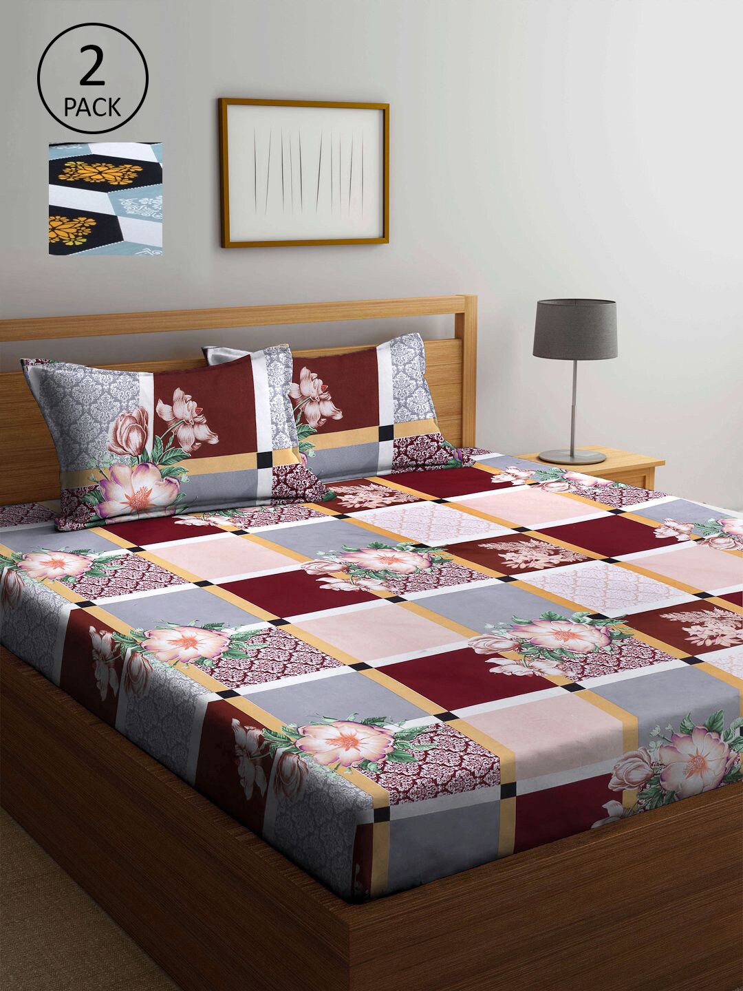 

KLOTTHE Multicoloured Geometric 210 TC 2 King Bedsheet with 4 Pillow Covers, Multi