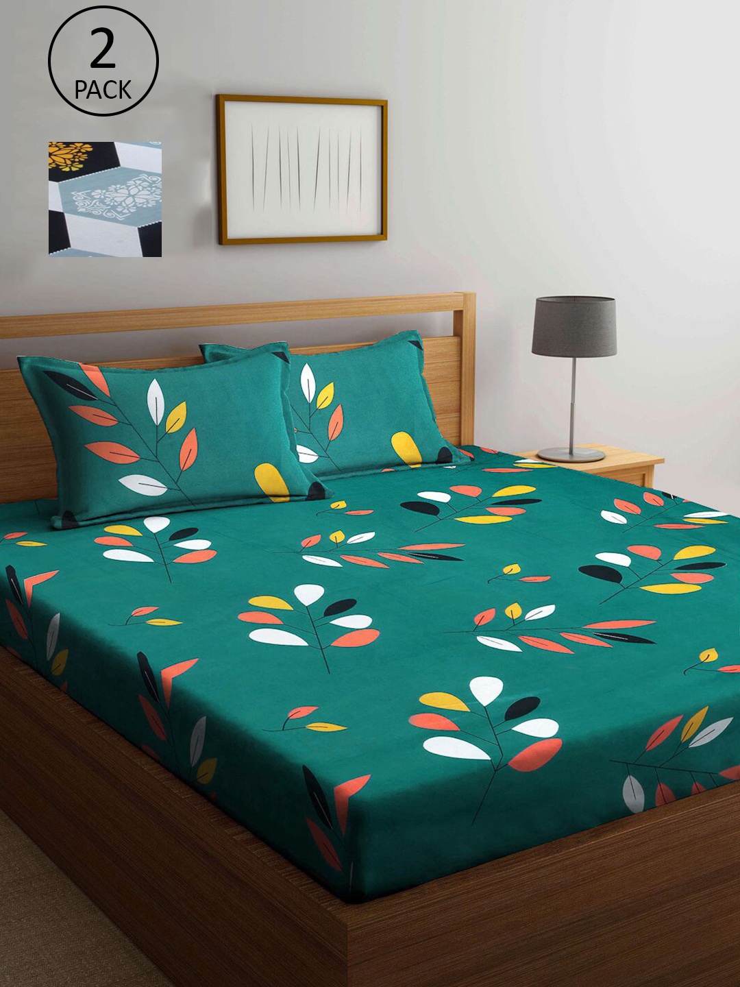 

KLOTTHE Blue & Green Floral 210 TC 2 King Bedsheet with 4 Pillow Covers