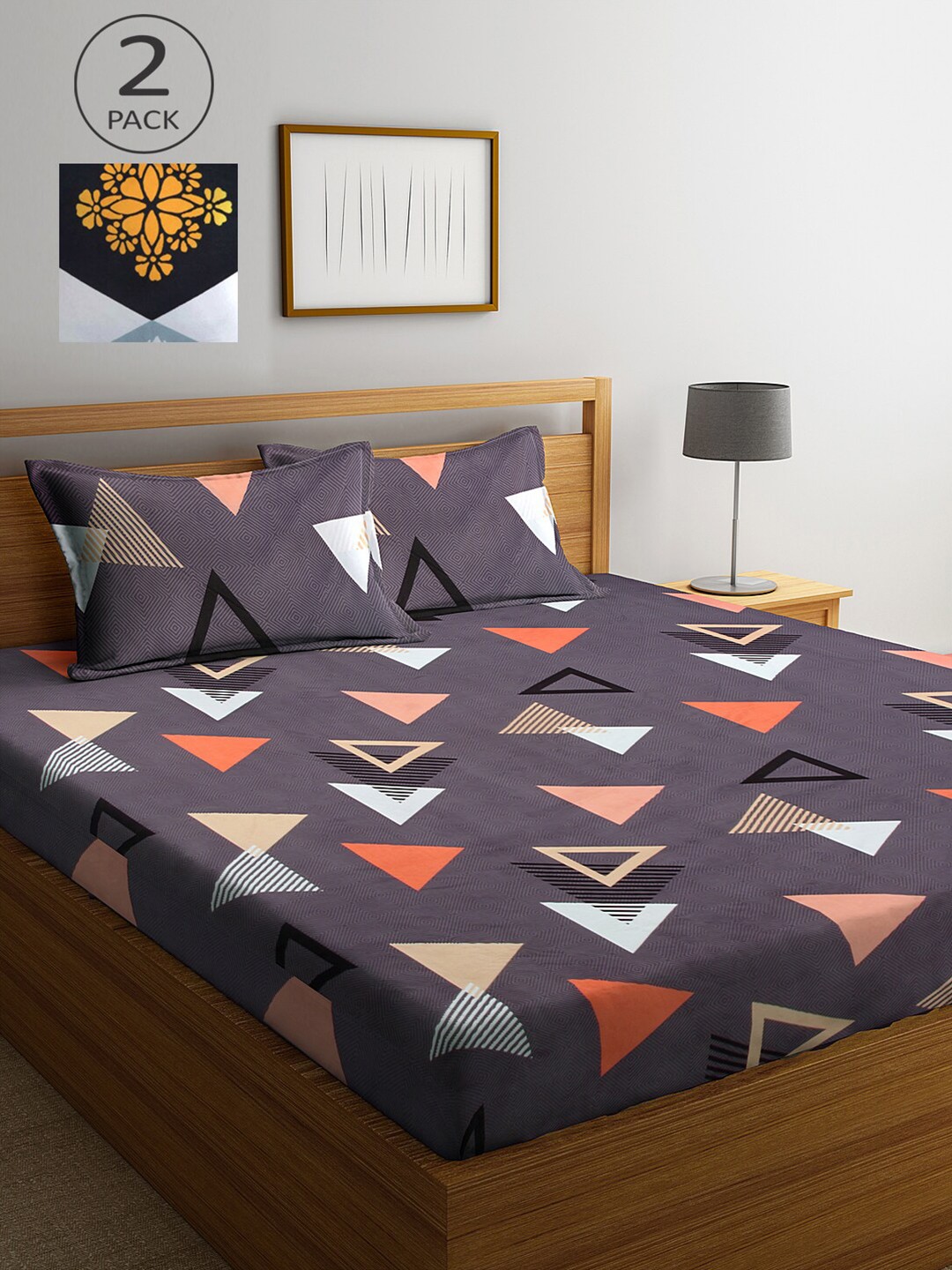 

KLOTTHE Multicoloured Geometric 210 TC 2 King Bedsheet with 4 Pillow Covers, Multi