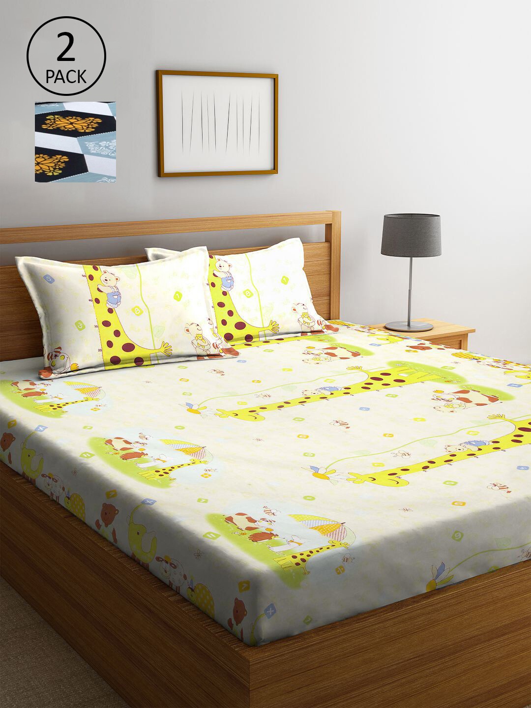 

KLOTTHE Multicoloured Cartoon Characters 210 TC 2 King Bedsheet with 4 Pillow Covers, Multi