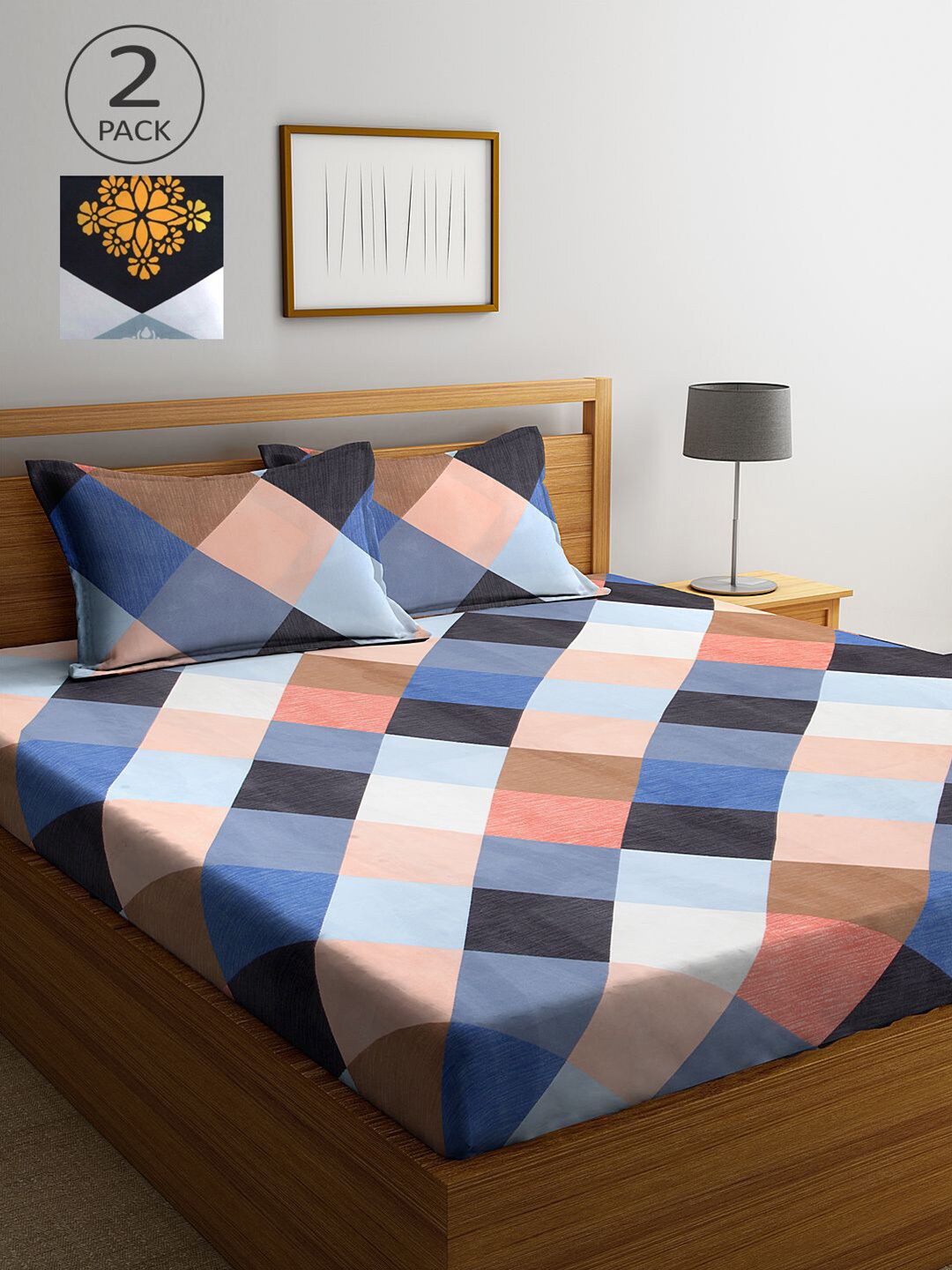 

KLOTTHE Multicoloured Geometric 210 TC 2 King Bedsheet with 4 Pillow Covers, Multi