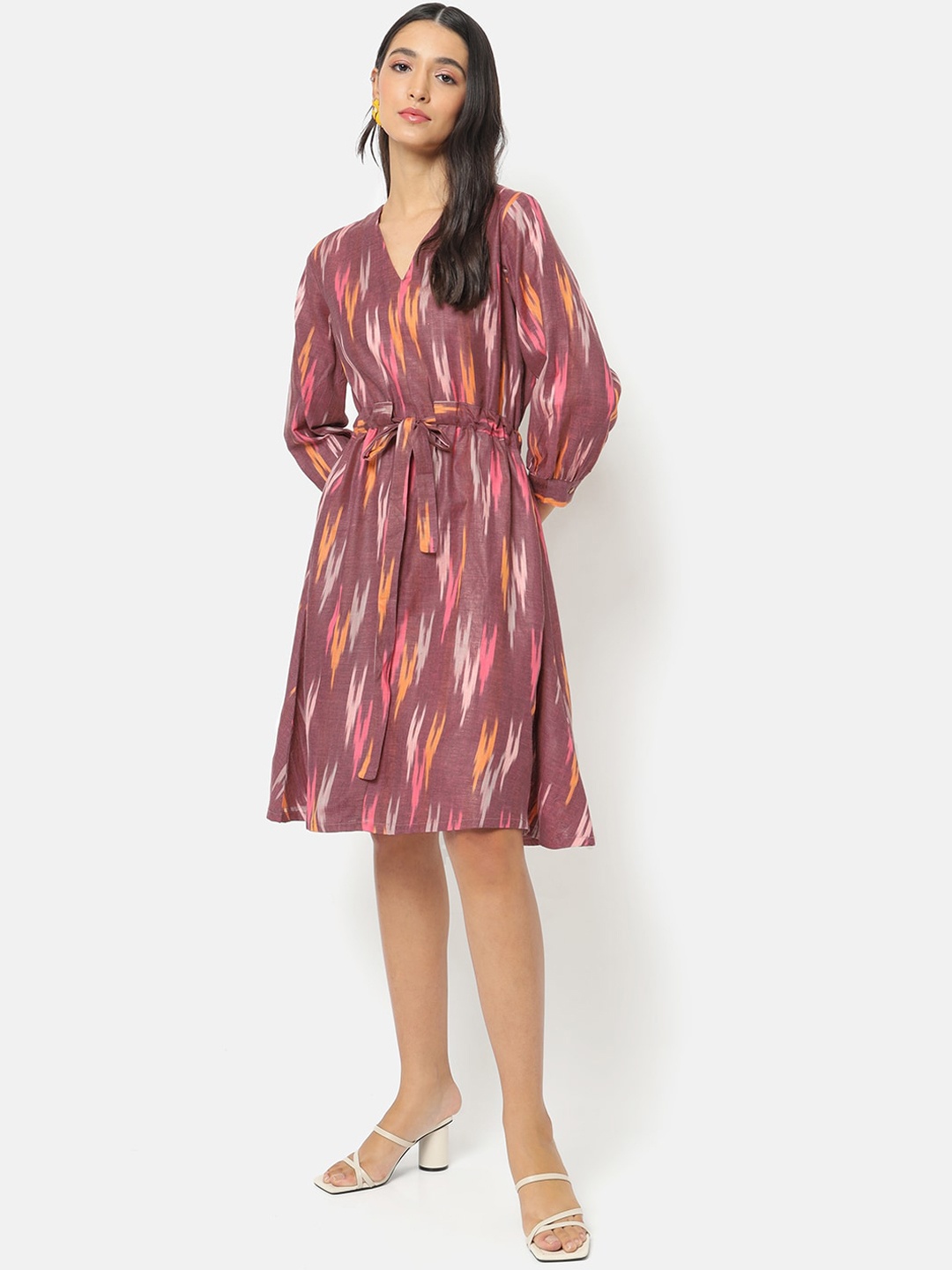 

Saaki Women Multicoloured Ikat Printed Dress, Multi